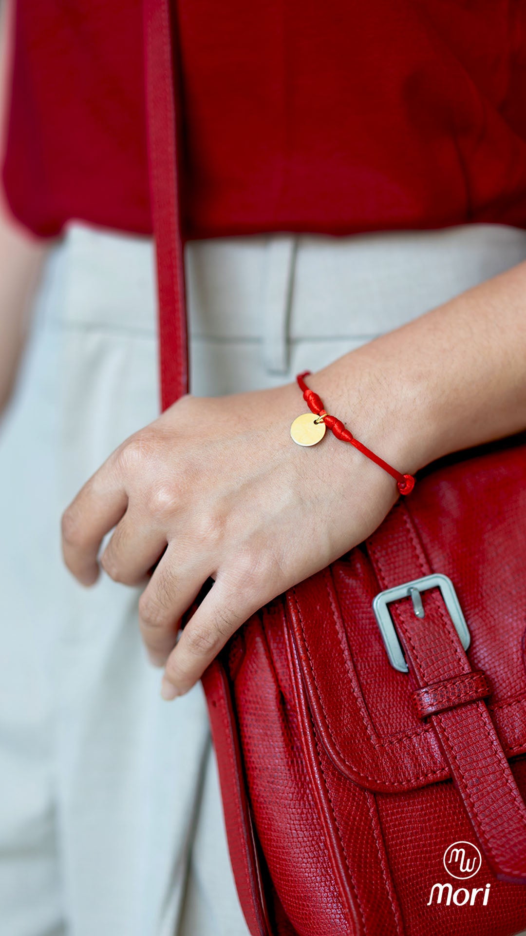 Circle-Tag Satin Cord Bracelet